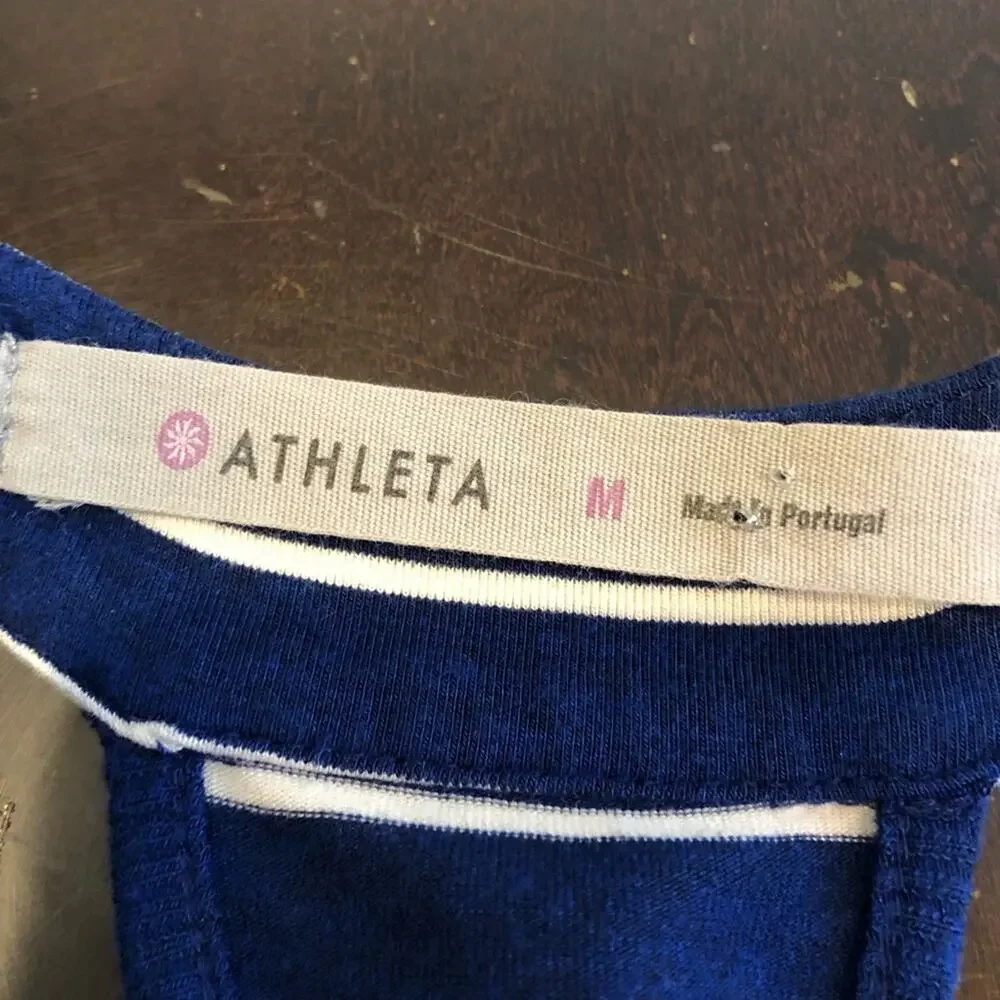 Athleta blue white striped ruched skirt racerback tank midi dress size Medium